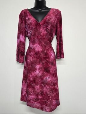 Rag Rose Floral Bell Sleeve Dress Womens XL Magenta‎ Glitter Y2K Whimsigoth Boho